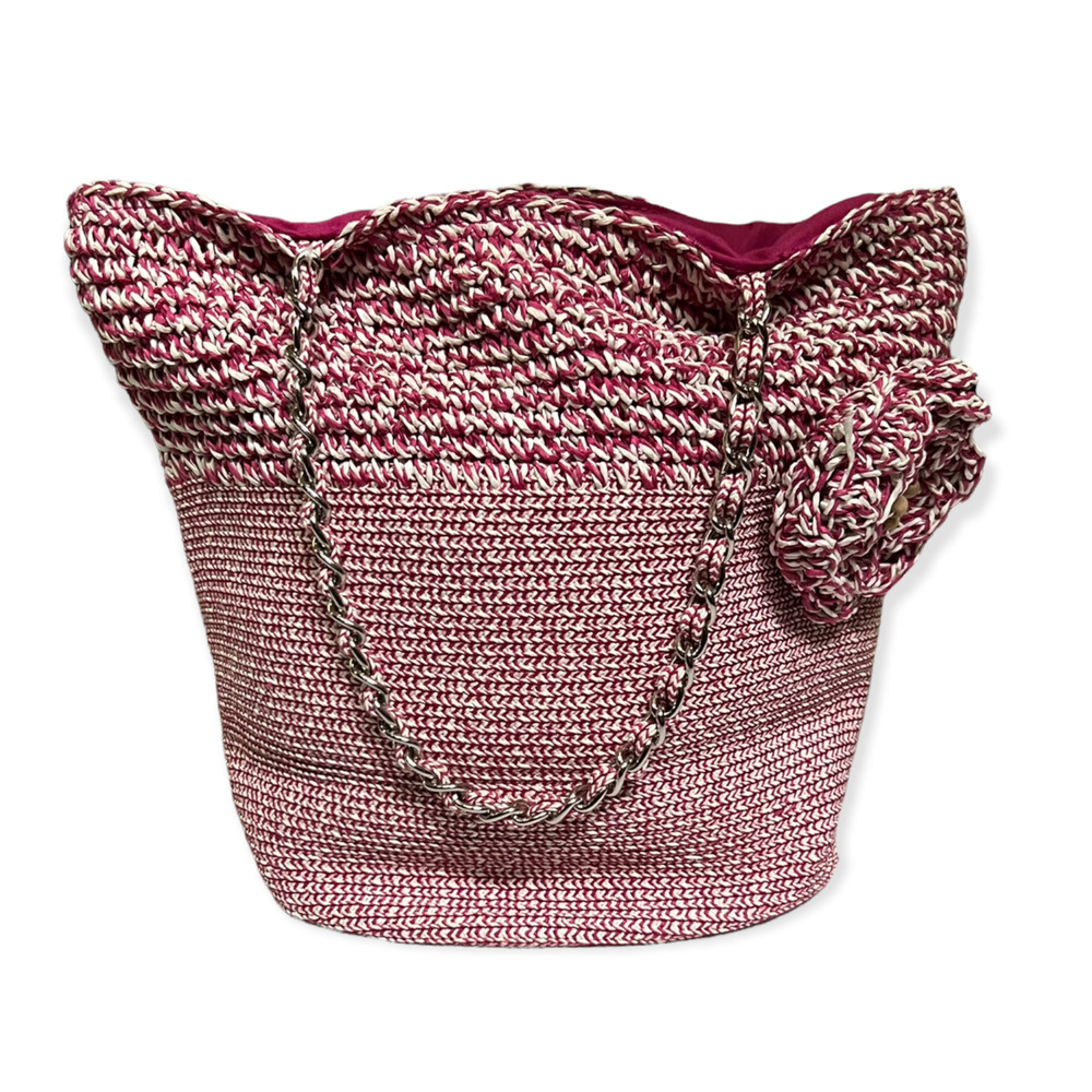 Villager a Liz Claiborne Company Women's Magenta & White Crocheted Bucket Bag